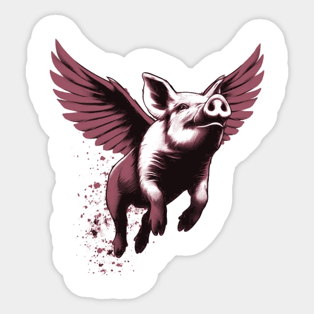 Pink Flying Pig Sticker by valsevent